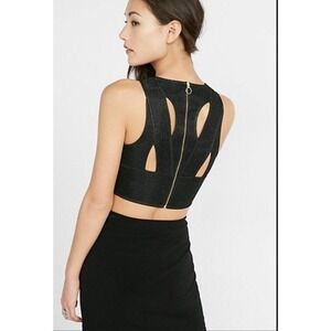 Womens‎ Express Black Full Zip Back Cut Out Crop Top